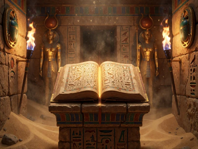 &Auml;gyptisches Grabkammer-Motiv mit leuchtendem Buch als Vorschau auf den Klassiker Book of Ra im Zoccer Casino